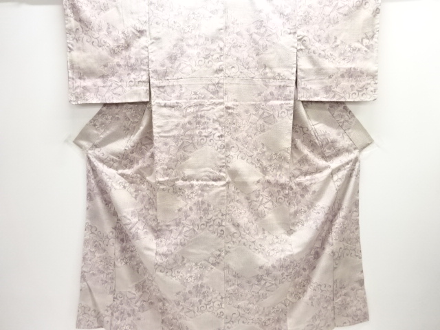 JAPANESE KIMONO / UNUSED / SILK / YUKI TSUMUGI / WOVEN ABSTRACT MATSUKAWABISHI & KIKU & MAPLE